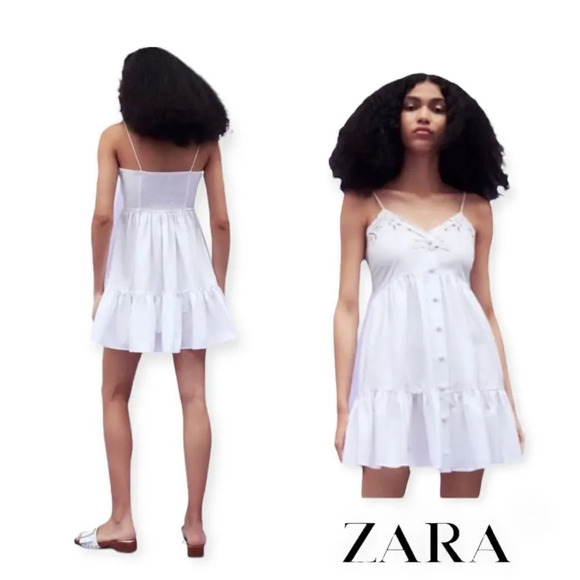 ZARA | White | EMBROIDERED POPLIN DRESS - Picture 1 of 10